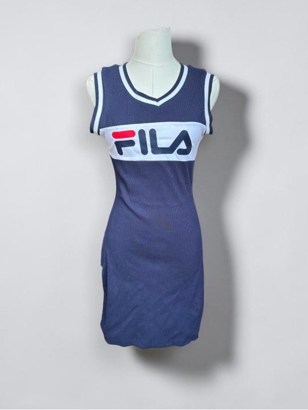 Fila Navy and White Logo Knit Tank Dress with Red Accent